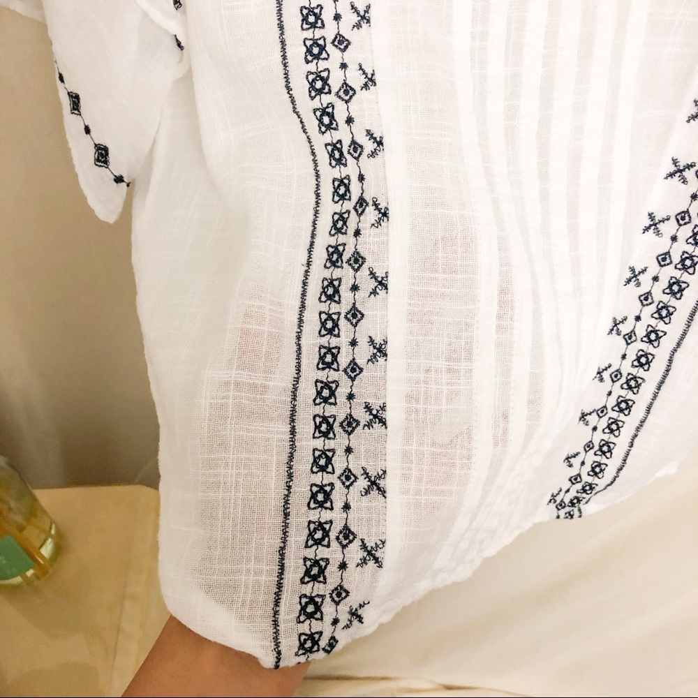 Zara Embroidered Ruffle Linen Top SIZE SMALL - Picture 4 of 5